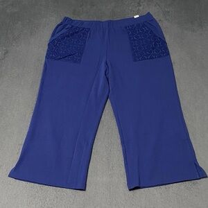 LOGO Lounge by Lori Goldstein Regul Crop Pants Womens L Blue Crochet Pockets